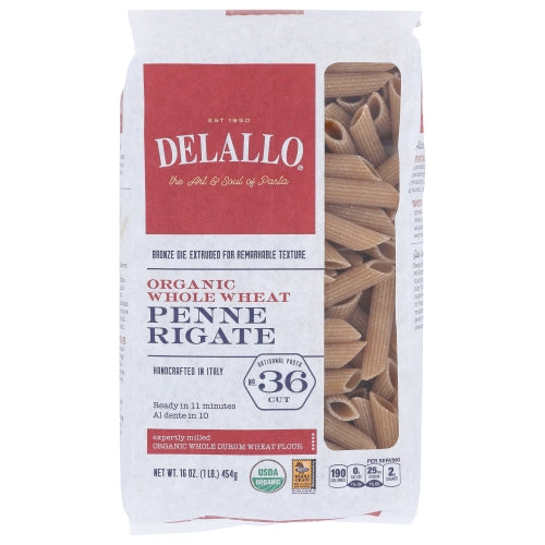 Delallo, Organic Whole Wheat Penne Rigate Pasta, Case Of 8 X 16 Oz ...