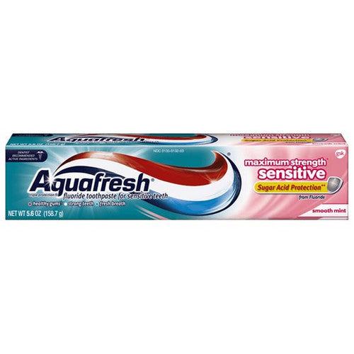 Aquafresh Toothpaste, Fluoride, Maximum Strength Sensitive, Sugar Acid Protection, Smooth Mint - 5.6 oz