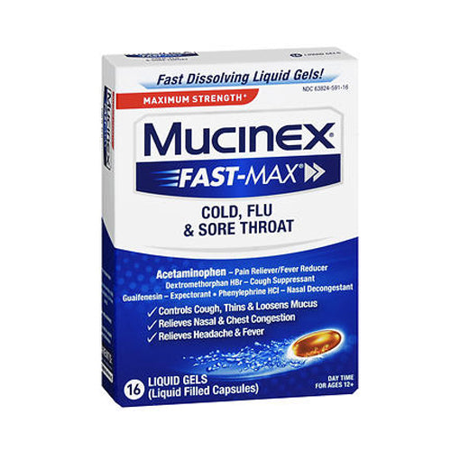 Mucinex, Mucinex Fast-Max Cold - Flu & Sore Throat Liquid Gels, 24 Caps ...