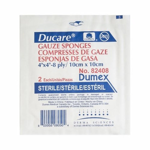 Derma e, Gauze Sponge Ducare Cotton 8-Ply 4 X 4 Inch Square Sterile, Box Of 25