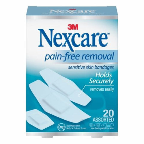 Nexcare, Adhesive Strip Nexcare Sensitive Skin 7/8 X 1-1/4 Inch / 1-1/8 X 3 Inch / 15/16 X 1 - 1/8 Inch Silic, Pack Of 20