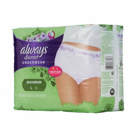 Always Discreet, Female Adult Absorbent Underwear Always  Discreet Pull On with Tear Away Seams Large Disposable Heav, Pack Of 17