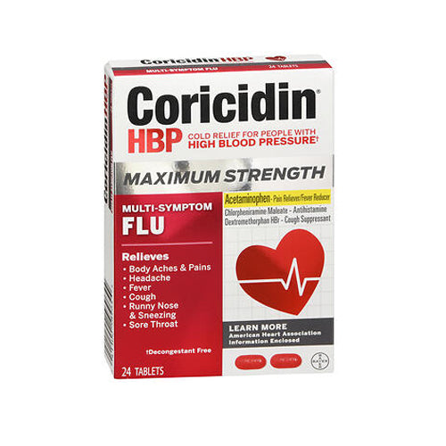 Bayer, Coricidin HBP Multi-Symptom Flu Maximum Strength, 24 Count ...